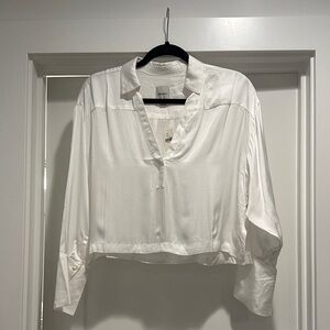 Maeve - Anthropologie White Blouse with Buttoned Sleeves